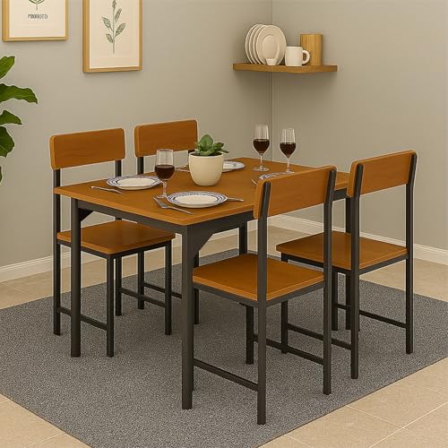 Image of Callas 4 Seater Dining Table Set for Home | Compact Modern Dining Table with 4 Chairs | Ideal for Kitchen, Dining Room - Walnut Finish