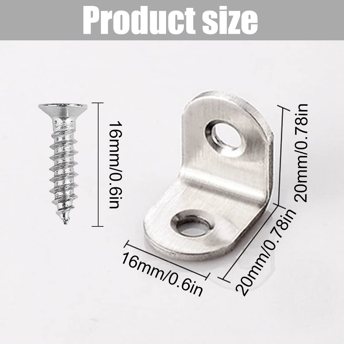 20 Angolari In Acciaio Inox 20x20mm Per Mobili - Connettori A L Con Viti Per Scaffali, Sedie, Tavoli