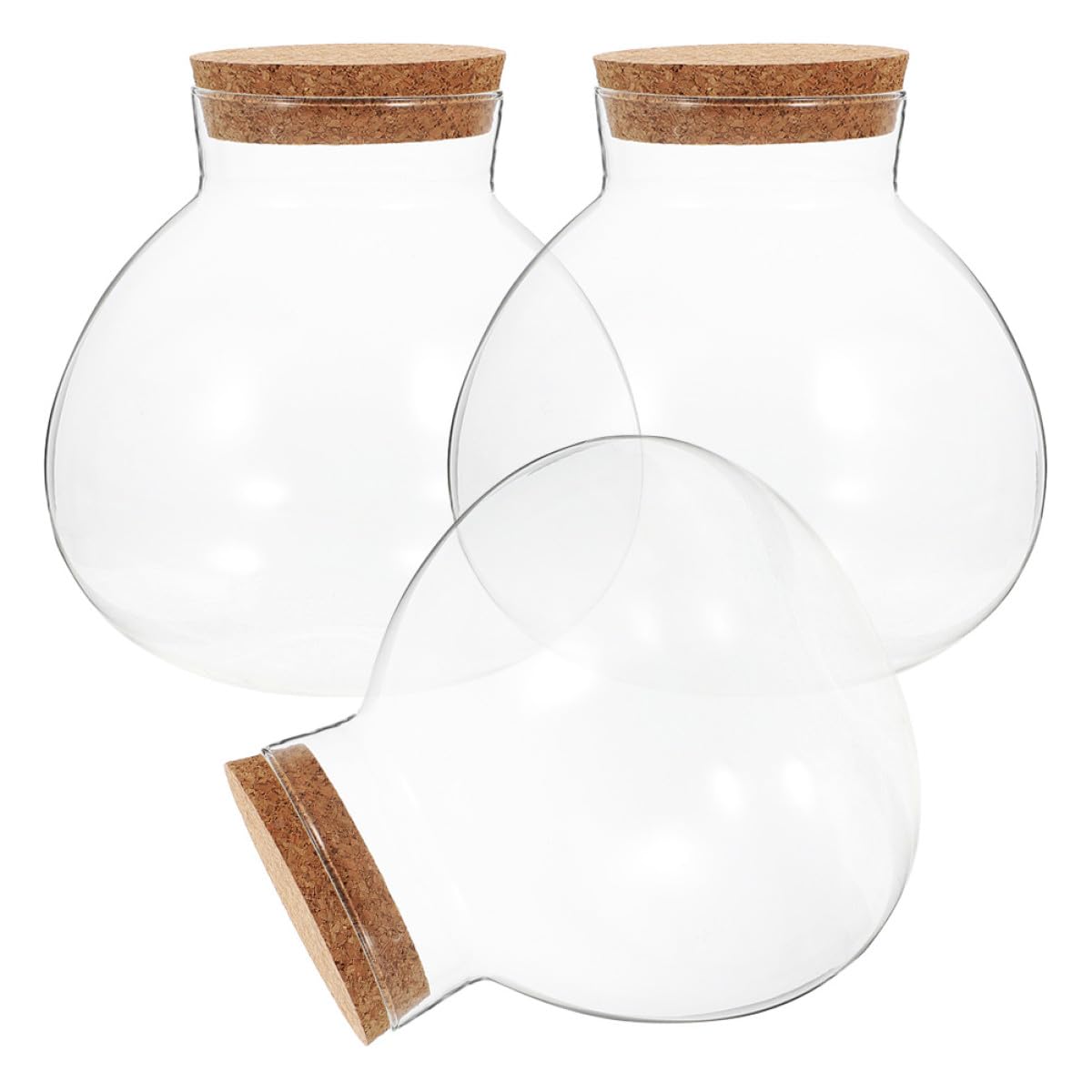 Bouteille micro-paysage en verre lot de 3 bocaux sphériques avec bouchon en liège naturel