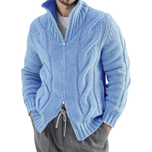 Men’s Full Zipper Cable Knit Turtle Neck Cardigans Sweater Fall Winter Warm Casual Loose Long Sleeve Ribbed Sweaters