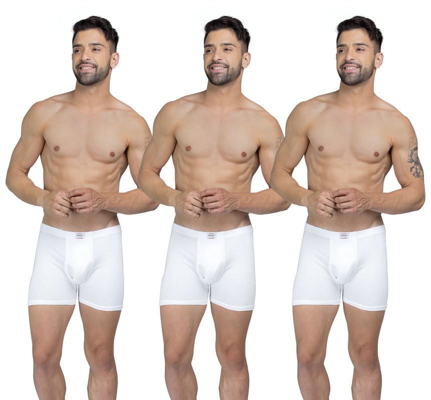 essa Men's Trunks | White | 100% Cotton, Hosiery | High Waist | Regular Fit | Inner Elastic Waistband | Breathable Underwear, Innerwear | Solid (Combo Pack of 3)-picture-51