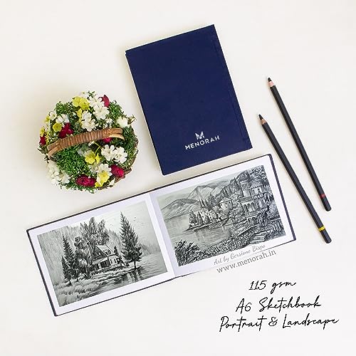 Image of MENORAH - Sketchbooks for Artists-A6-115 GSM- (Pack of 2 Combo)(160 Pages /80 Sheets)-Drawing Book for Artists-(Landscape 10.5 x 14.8 cm & Portrait 14.8 x 10.5 cm)-Completely Handmade-Dark Blue