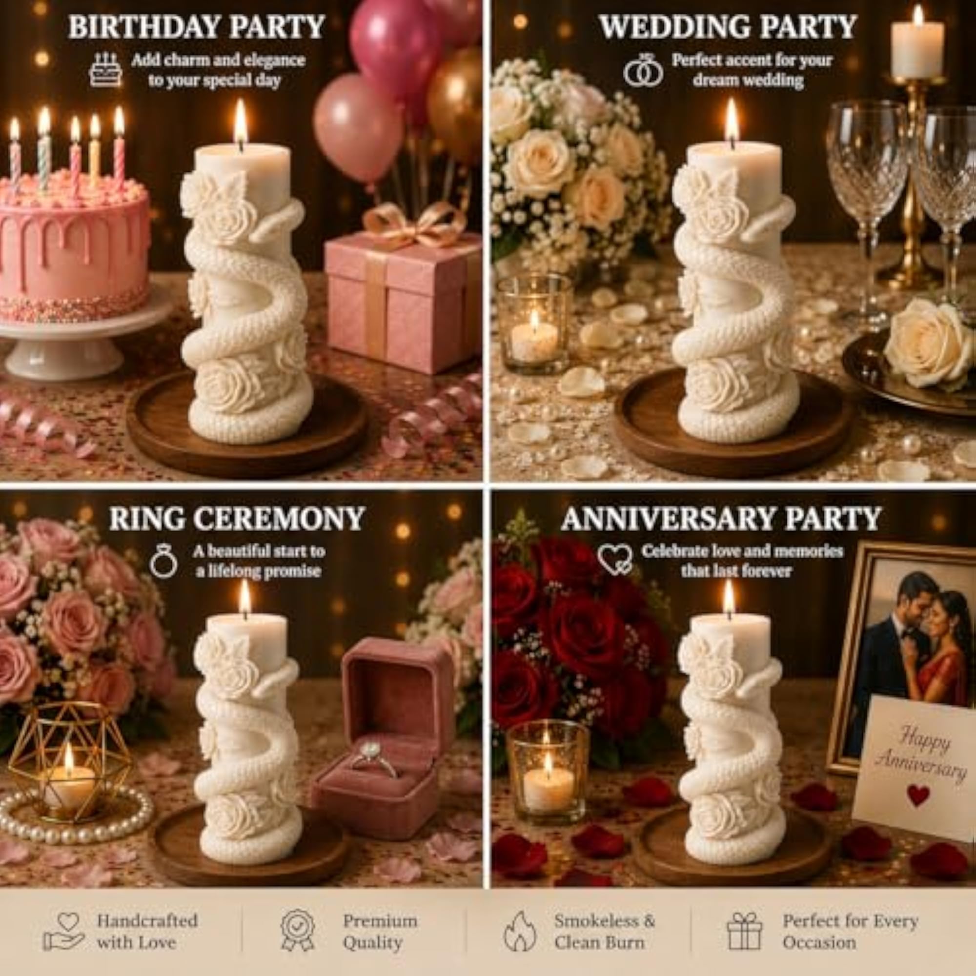 Designer Ornate Floral Scroll Carving Pillar Candle