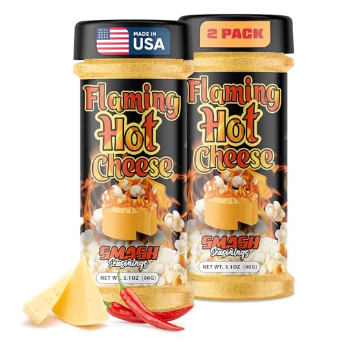 Flaming Hot Cheese Popcorn Seasoning Shaker – 2 Pack Spicy Bold Snack Blend with Premium Cheese & Chili Peppers – Gourmet Sprinkle for Popcorn, Chips, Fries, Veggies, Pasta, Nachos, Party Snacks