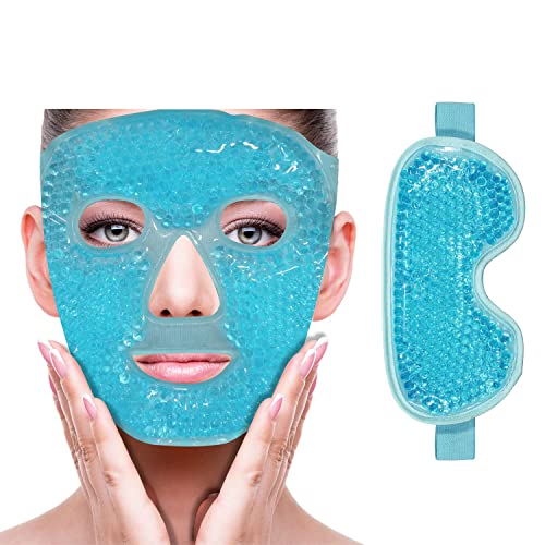 Antifaz de hielo refrescante para aliviar la hinchazón, bolsas en los ojos, sinusitis, enrojecimiento, dolor, ojeras y migrañas. Paquete de calor y frío con reverso de felpa suave.
