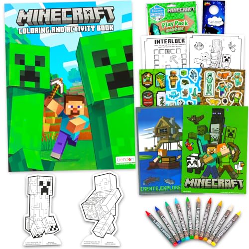 Minecraft Juego de actividades definitivo: paquete de artes y manualidades con libros para colorear, calcomanías, juegos, rompecabezas, dibujo y más | Actividades de Minecraft para niños, niños