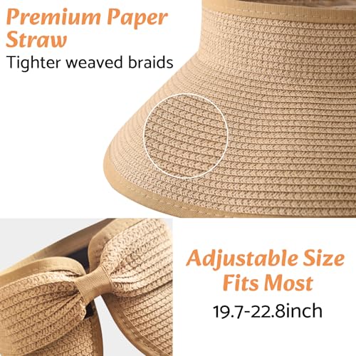 Image of NPQQUAN Sun Visor Hats for Women Wide Brim Ponytail Straw Beach Hat Packable Foldable UPF 50+ Floppy Travel Hats