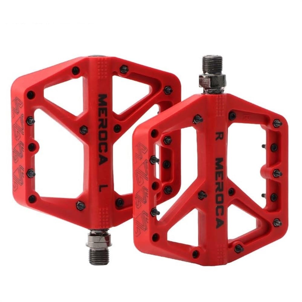 Pedali Mtb Pedale della bici Mtb Cuscinetto a pedale in mountain mountain nylon leggero antislip extra grandi dimensioni in discesa for uomo piede grande Pedali Flat Mtb (Color : Red)