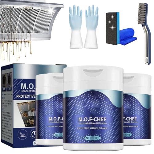 tarcegta M.O.F-CHEF Cleaner Powder, Mof Chef Cleaning Powder, Professional Mof Chef Protective Kitchen Cleaner Powder, Heavy Oil Stain Powder Cleaner, Fresh Smell, No Damage to The Surface (10.5oz)