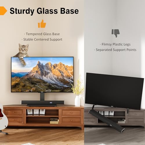 Image of Universal TV Stand - Table Top TV Stand for 27-60 inch LCD LED TVs - 6 Level Height Adjustable TV Base Stand with Tempered Glass Base & Wire Management, VESA 400x400mm