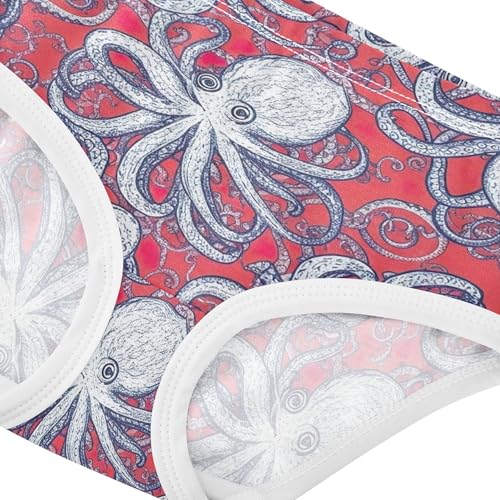 Girls Underwear Toddlers 2t Cotton Panties Little Girl Aesthetic Kids Undies Briefs Cartoon White Octopuses Prints Red4