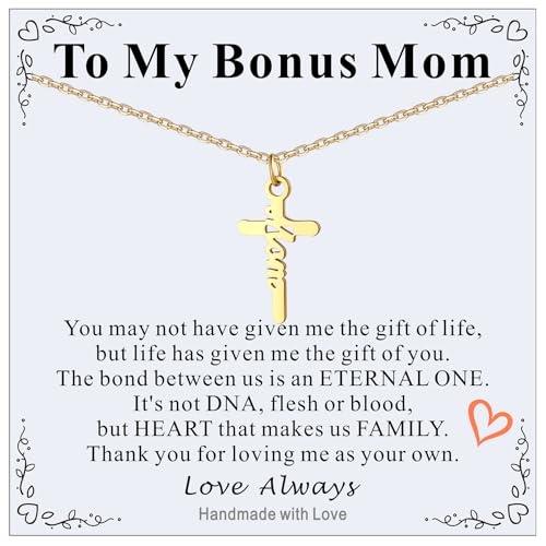 Custom4U Personalized Cross Name Necklace for Women Custom Nameplate Cross Pendant Necklace Customized Faith Jewelry Mother's Day Birthday Christian R