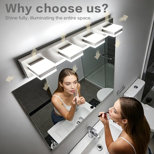 Image of SOLFART Bathroom Vanity Lights, Adjustable Brushed Nickel Vanity Light for Bathroom,LED Light Fixtures Over Mirror,5 Color Temperature 4 Lights 5CCT
