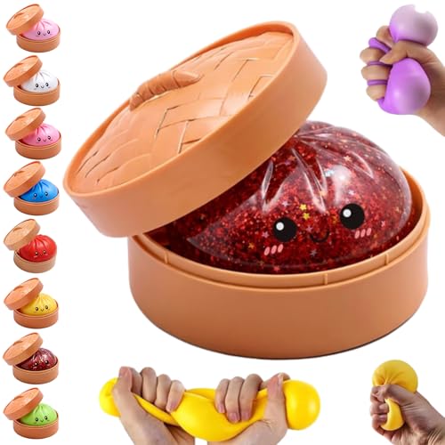 Dumpling Squishy Mystery Box, Dumpling Squishy Stress Ball, Soft Slow Rising Squeeze Dough with Steamer Case, Sensory Fidget for Adults Teens, Easter Basket Stuffer Gift (Style4)