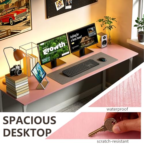 Image of BestOffice Computer Desk,Home Office Desk, Modern Simple Style for Home Office Study Writing (Pink, 55 Inch)