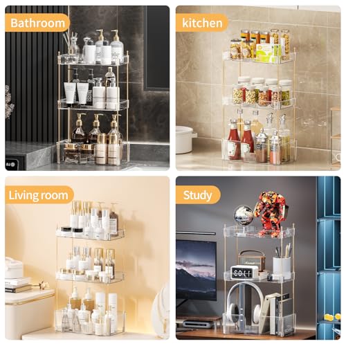Image of Akinbas 3 Tier Bathroom Organizer Countertop Makeup Perfume Tray Skincare Organizer for Bathroom Dresser Vanity (White)