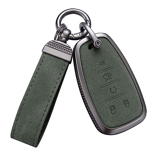 YO&YOYE Compatible with Chevy Key Fob Cover with Keychain Leather Key Case Protector for Chevrolet Equinox Malibu Cruze Camaro Tahoe Silverado Traverse Blazer Sonic (Green, 5 buttons) by YO&YOYE - Used condition - US$18.99