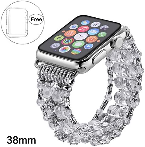 Pintaik for Apple Watch Band 38mm 42mm, 2018 Crystal Beaded Elastic Bracelet Women Girl Bands and Case for Iwatch Series 3/2/1 Luxury Bling Watch Strap and Case Gift Idea