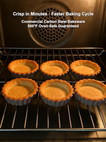 Image of 4 Inch Mini Quiche Pans Gold 6 Pack. Egg Tart Molds w /Removable Bottom, Non-Stick Coating, Rugged Carbon Steel for Small Tart Quiche Pie Making. Gift for Women Christmas Thanksgiving Festival