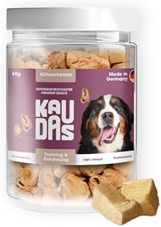 KAUDAS HühnerherzenPur Natursnack - 2 x 60 g Freeze-Dried Chicken Heart Treats Dog with High Protein Content, 100% Natural Dog Snack, 286 g Raw Weight Each - No Sugar & Additives product image