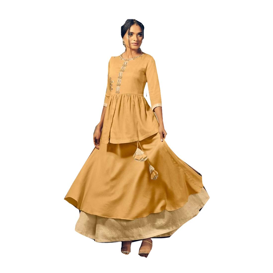 Indian Yellow Cotton Stylish Casual Formal Occasion Salwar Kameez Muslim Kaftaan Hizaab Suit Set 903/E