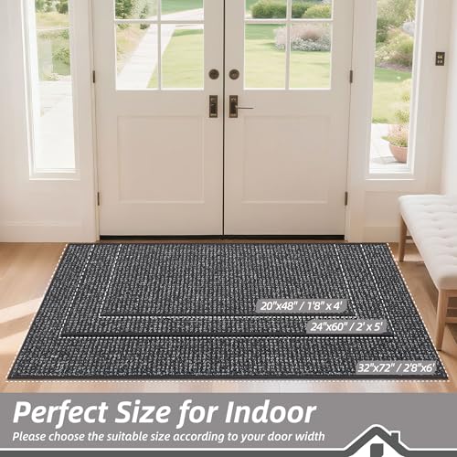 Image of BEQHAUSE Dirt Trapper Door Mat 20 inch x 48 inch, Non-Slip Washable Doormats Entrance Mat, Dirt Resistant and Absorbent Welcome Mat, Low Profile Floor Mats for Front Back Door and Entryway, Charcoal