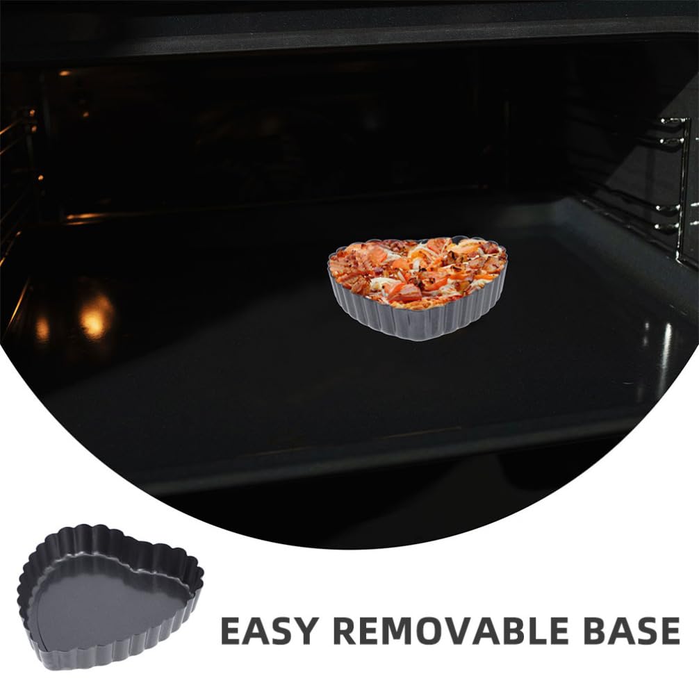 Set 6 Teglie per Crostatine Conductività Termica Eccellente a Forma di Cuore in Acciaio al Carbonio Nero, Bordo Elegante Ondulato, Facile da Pulire per Dolci e Occasioni Speciali