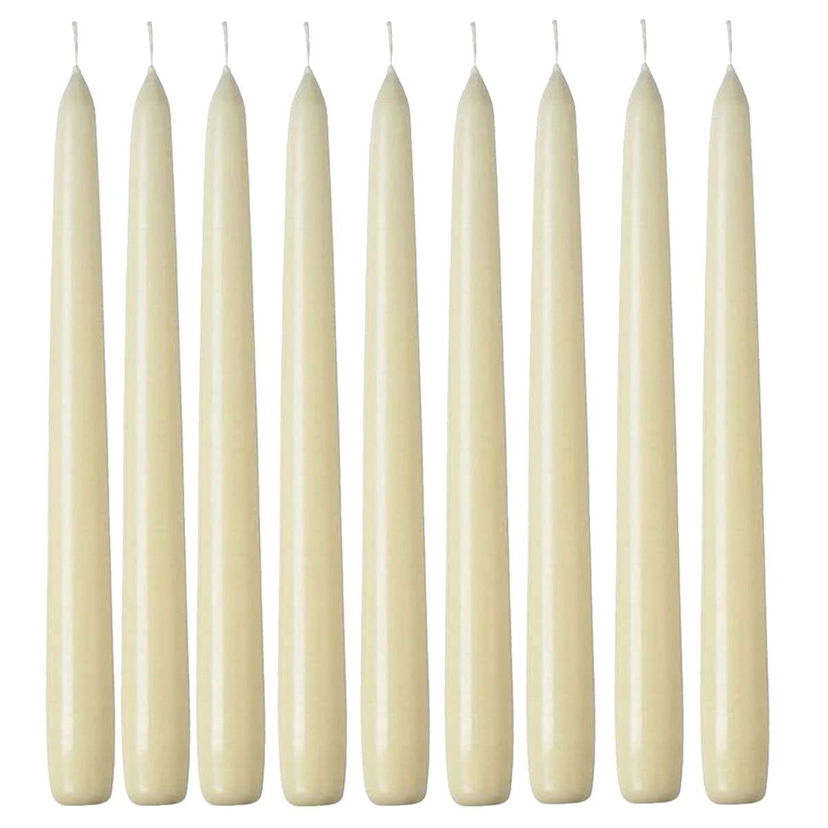 10 Pack Tapered Dinner Candles | Unscented - Slow Burning Candles | Multi-Purpose | Smokeless Candles (Ivory)