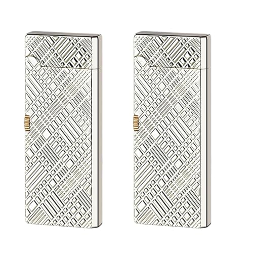 Zxwjddm (Paquete de Dos) Encendedor Delgado clásico de Queroseno a Prueba de Viento, Encendido Deslizante Lateral con Rueda de pedernal Antigua, patrón Grabado a Mano, Reutilizable(Silver)