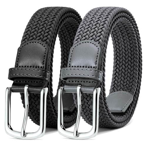 MATLAB 2er-Pack Stretchgürtel für Damen & Herren – Elastische Flechtgürtel aus Stoff, Verstellbar & Dehnbar, 3,3 cm breit, Schwarz & Grau, Länge 110 cm