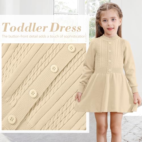 Toddler Baby Girl Sweater Dress Long Sleeve Girls Christmas Knitted Button Front Dress Fall Winter3