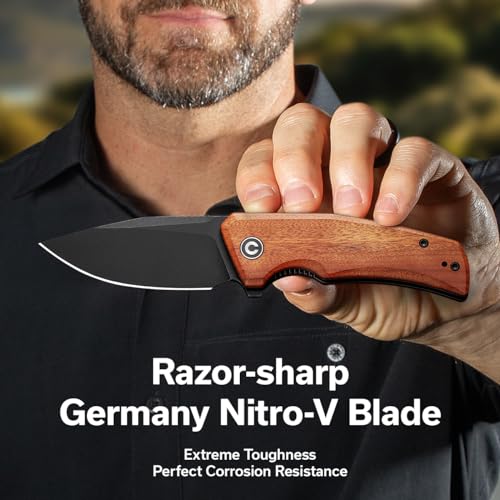 CIVIVI-Pocket-Knife-for-EDC-Regulatron-Folding-Knife-for-Men-with-Flipper-Opener-Liner-Lock-298-Nitro-V-Blade-Wood-Handle-for-Camping-Hunting-C23006-3
