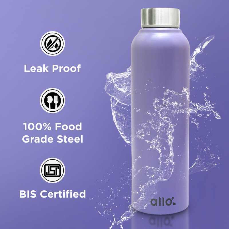 Image of Allo Stainless Steel Water Bottle For Adults, Kids 950ml Water Bottles For School, Office, Sports, Gym 950ml Water Bottle For Men And Women, Pack Of 2| Leak Proof, Bpa Free, Olive Green, Lavender