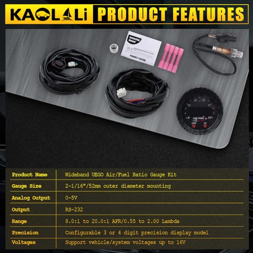 KAOLALI 30-0300 X-Wideband UEGO AFR-Sensor Controller-Anzeige, 30-0300 X-Series Anzeige des AFR-Sensor-Controllers Gauge 30‑0300 Luft-Kraftstoff-Verhältnis 52 mm (2-1/16”) Anzeige Auto