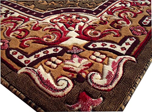 Image of Beautiful American Combination Floral Design Acrylic Touch Carpet for Living Room & Drawing Room with 1 Inch Thickness(180X240 Gold Colour) 6x8 Feet