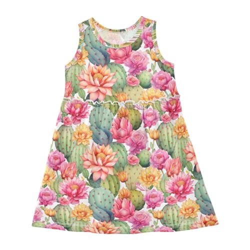 ALAZA Blossom Cactus Plant Girls Toddler Casual Dress for Summer Sleeveless Dresses Sundress 2-8 Years