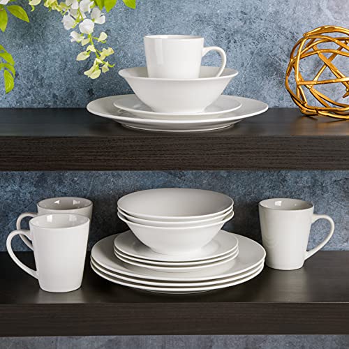 Image of Gibson Home Amelia Court Porcelain Chip and Scratch Resistant Dinnerware Set, Service for 4 (16pcs), White (Round)