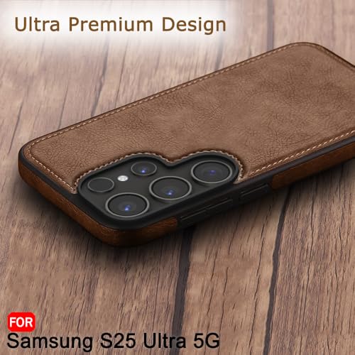 Image of TheGiftKart Genuine Leather Finish Back Cover Case for Samsung Galaxy S25 Ultra 5G | Shockproof Design | Camera & Screen Protection | Stunning Minimalist Design Back Cover Case (Black, Brown)