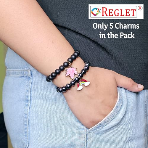 Image of 5 Pcs Charms + 290 Pcs Black Glass Beads for Jewellery Making Kit - Glass Beads for Bracelet Making Kit - Bead Craft - 8mm