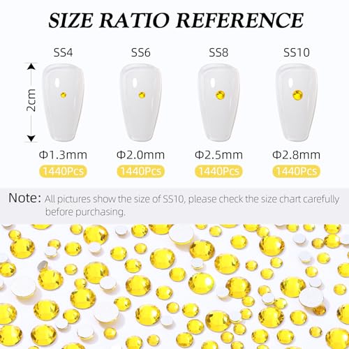 Image of Citrine Flatback Rhinestones, Glass Rhinestones for Nail Art and Craft, Glue Fix, Loose Crystal Gemstones(Yellow, SS8, 1440pcs, 2.3-2.5mm)