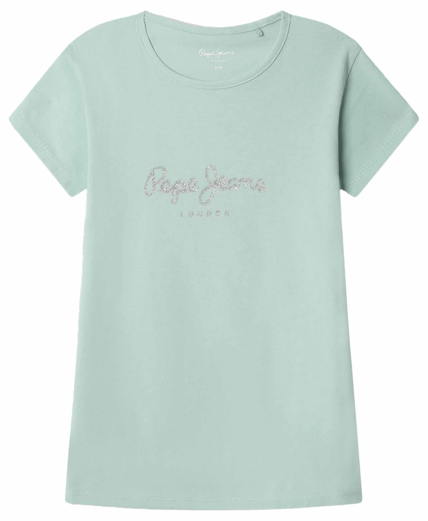 Pepe Jeans Girl's HANA Glitter N T-Shirt, Blue (Aqua Blue), 10 Years