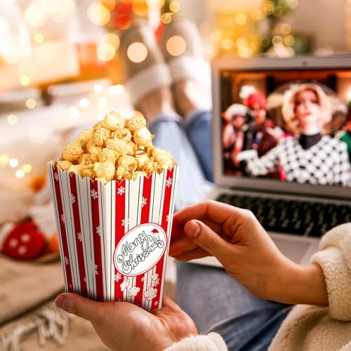 Image of Reallnaive 24 Pcs Christmas Popcorn Boxes Popcorn Paper Boxes Buckets Candy Containers Accessories for Xmas Movie Night Decor Supplies (Classic)