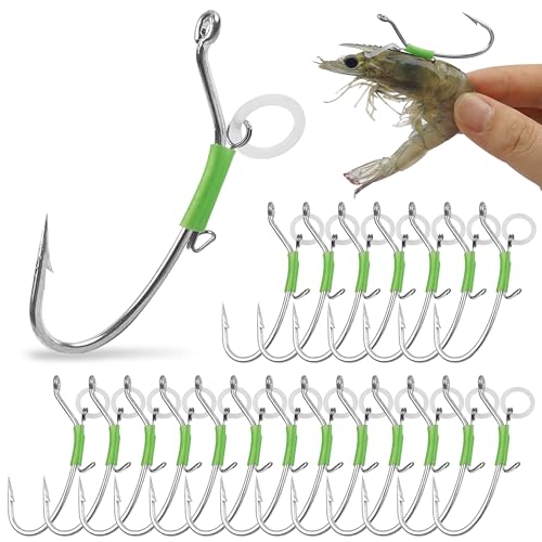 Luminous Live Shrimp Hooks 20/30PCS Saltwater Shrimp Walker Hooks High Carbon Steel Fishing Hooks Live Bait Hook Shrimps Bait Lure for Bass Groupers Pike Catfish