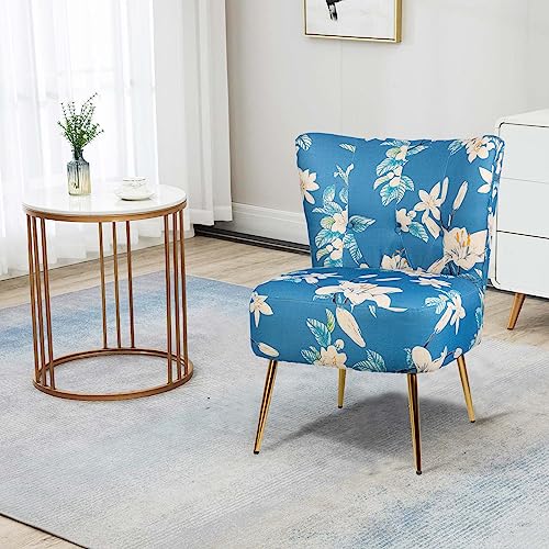 MOJAY Armless Accent Chair,Living Room Side Chair,Bohemian Style Furniture Set with Golden Legs for Bedroom Small Spaces