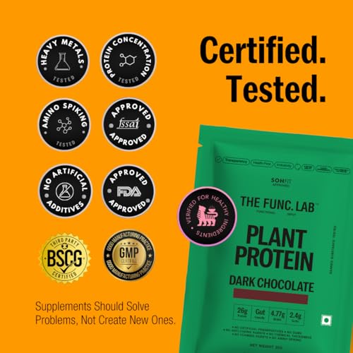 Image of The Func. Lab Plant Protein - Dark Chocolate Travel Packs | (4 * 35g Sachets) Pack of 2 | 26g Protein per Sachet | Pea and Rice Blend | Vegan, Sugar‑Free, 100% Clean Label, Gut-Friendly, Vegetarian