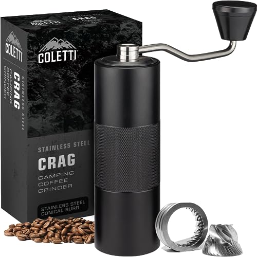 COLETTI Crag Hand Coffee Grinder — CNC Manual Coffee Grinder — Camping Coffee Grinder, Manual Burr Coffee Grinder, Coffee Hand Grinder – Travel Coffee Grinder for Camping, Hiking & Adventure COLETTI Crag Hand Coffee Grinder — CNC Manual Coffee Grinder — Camping Coffee Grinder, Manual Burr Coffee Grinder, Coffee Hand Grinder – Travel Coffee Grinder for Camping, Hiking & Adventure
