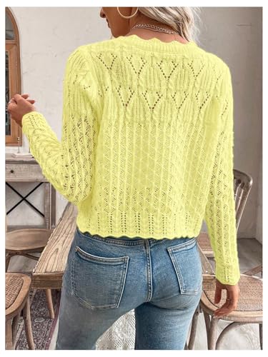 Image of GORGLITTER Women's Button Up Cropped Cardigan Fall Sweaters Lightweight Open Front Cute Long Sleeve Crochet Knit Tops