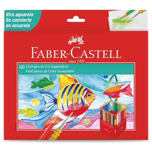 Lápis de Cor Aquarelável, Faber-Castell, EcoLápis, 120260G, 60 Cores, Conjunto de 61 peças