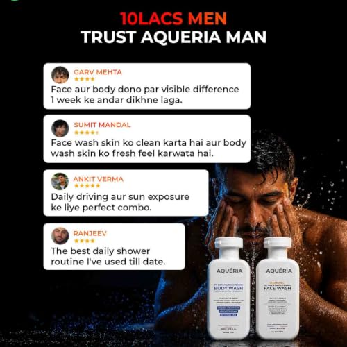 Image of Aqueria De-Tan & Brightening Face & Body Care Combo | Vitamin C Face Wash (200ml) + Instant De-Tan Exfoliating Body Wash (200ml) | Helps Reduce , Pigmentation, Dark Spots & Uneven Skin Tone | Deep Cleansing & Gentle Exfoliation | For Men & Women