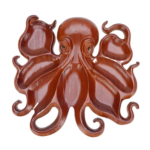 GETKIVA Bandeja dividida de madera de pino para servir comida, tabla de charcutería para aperitivos, queso, frutas y nueces, reutilizable (Pulpo B)
